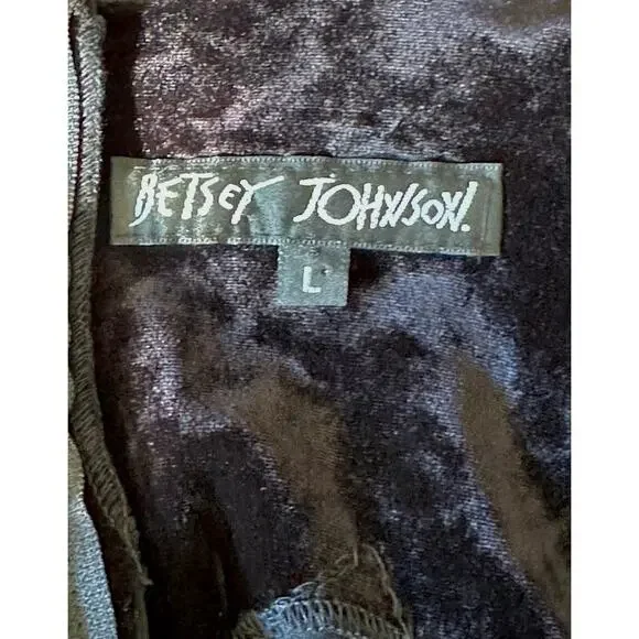 Vintage Betsey Johnson Large 1990s Black Stretch Crushed Velvet Dress Tunic Tank - Picture 8 of 13